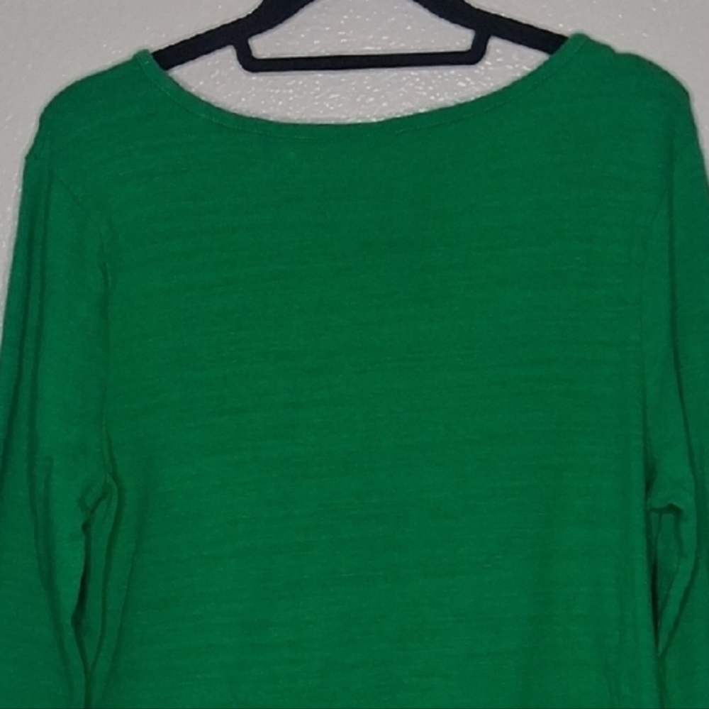 Charter Club Top Long Sleeve Green Round Neck Embroidered Petite Large - Picture 10 of 15